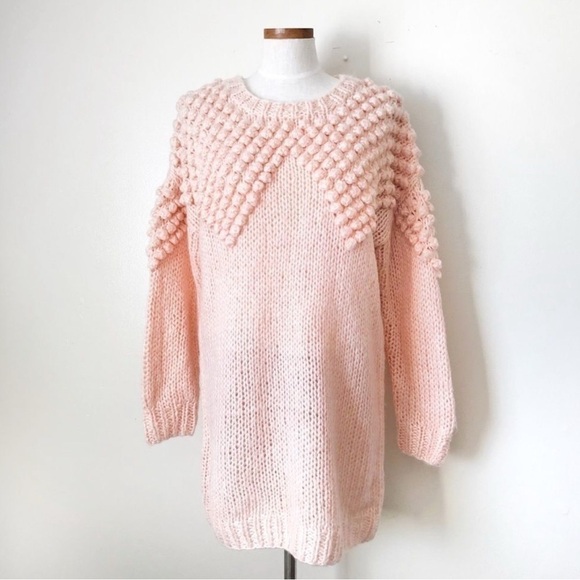 NWT Anthropologie Foxiedox Bobble Bubble Stitch Pastel Pink Sweater Dress Size L - Picture 1 of 4